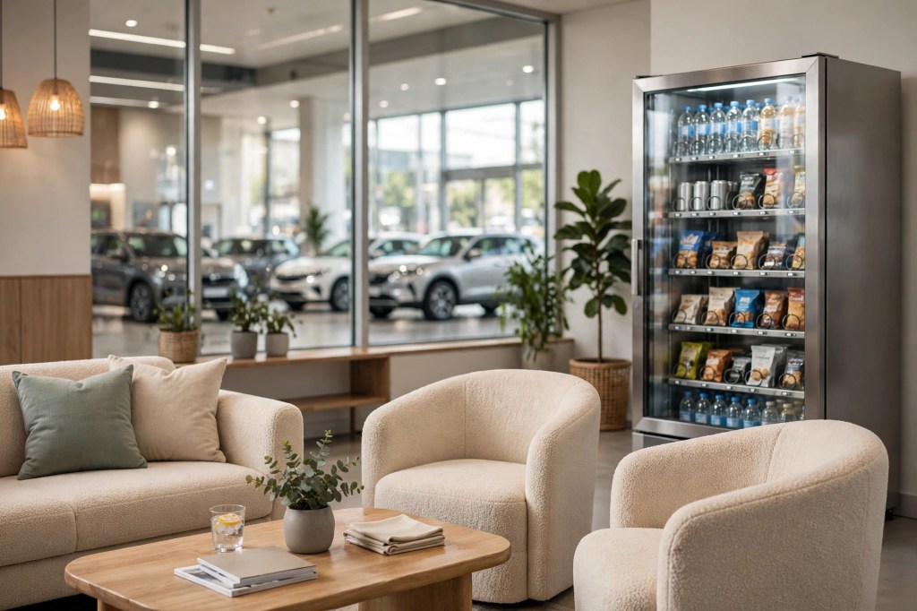 Vending machine in a car dealership service waiting lounge